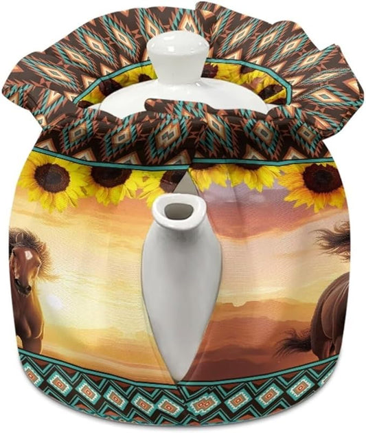 Generic Western Wind Horse Tea Pot Cozies Shock and Drop Protection for Teapots Tea Kettle Cover Tea Pot Sleeve Kitchen Home Decorative Tea Pots Cozy with Insulation Pad Keep Breakfasts