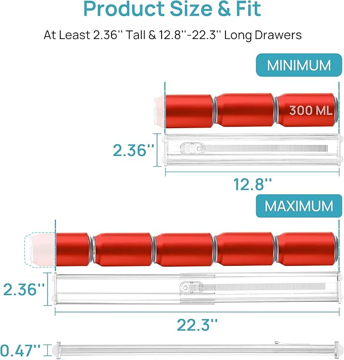 Vtopmart 8 Pack 2.36" Short Upgrade Drawer Dividers for Kitchen Drawer, 12.8"-22.3" Expandable Kitchen Drawer Organizer, Clear Plastic Organizer Separator for Flatware, Utensil, Cutlery, Underwear