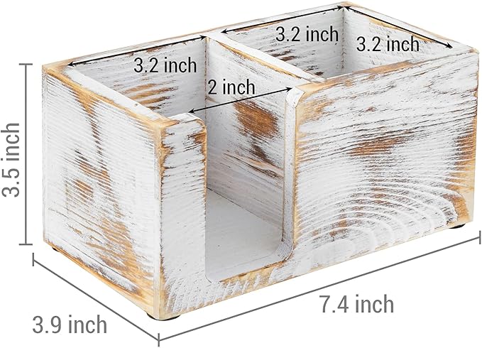 MyGift Shabby White Washed Solid Wood Sticky Note and Stationery Holder Stand, Office Desktop Storage Caddy for Self Adhesive Memo Pads Pen Pencil Marker