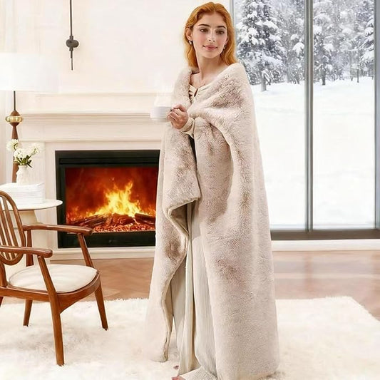 Faux Rabbit Fur Throw Blanket 880 GSM, Ultra Soft Thick Warm Bubble Plush, Reversible Throw for Couch Sofa Bed, Cozy Shaggy Blanket for Bedroom & Living Room(50''*60'',Camel)