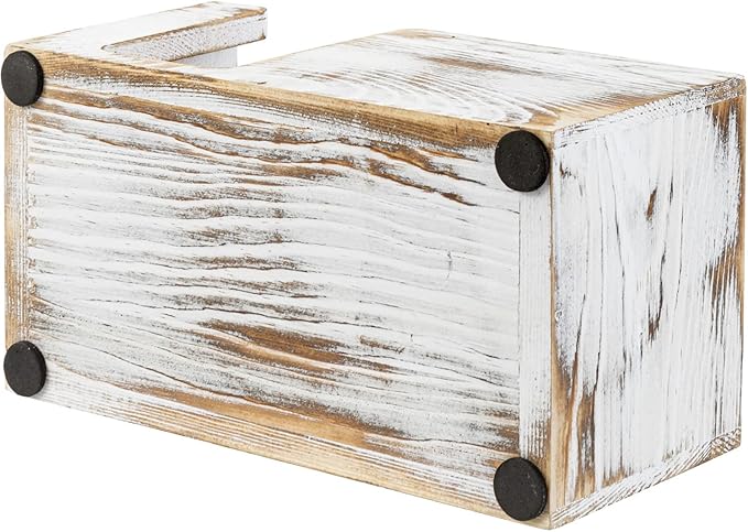 MyGift Shabby White Washed Solid Wood Sticky Note and Stationery Holder Stand, Office Desktop Storage Caddy for Self Adhesive Memo Pads Pen Pencil Marker