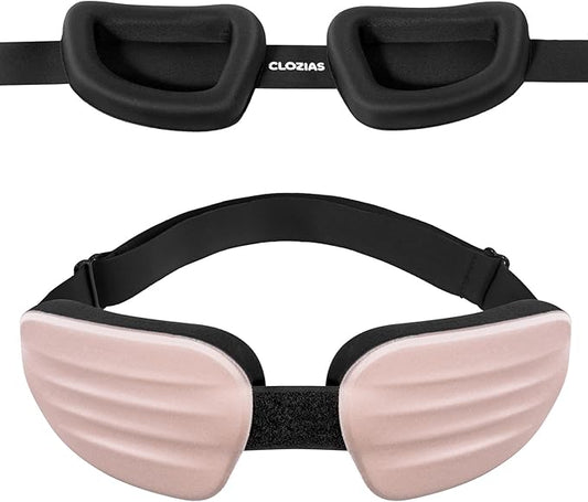 CLOZIA Sleep Mask for Men Women, Adjustable Hydrating Dry Eye Mask, 100% Blocking Eye Masks for Sleep, Soft Comfortable for Travel & Shift Work, Pink