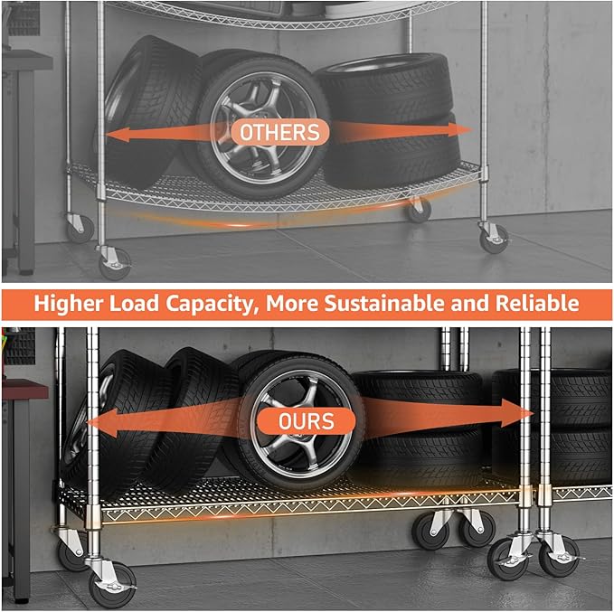 M MZG 4 Tiers Storage Shelves Load 1400LBS, Metal Shelving Wire Metal Shelving Unit Shelves for Storage Adjustable Garage Shelving for Pantry Kitchen Garage Chrome 17.7" D x 47.3" W x 62.7" H