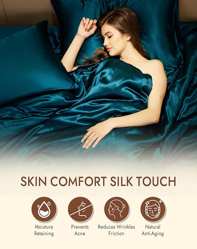 SilkSilky 100% Mulberry Silk Pillowcase - Pure 22 Momme High-Grade 6A Fibers for Hair & Skin, Envelope Closure, Natural, Organic, Breathable & Cooling Pillow Case (King, Teal)
