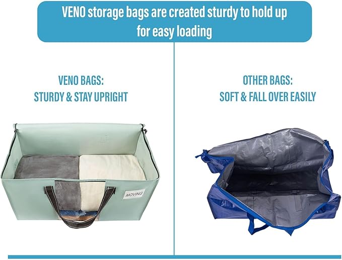 VENO 10 Pack Moving Bags, Christmas Storage Bins, Moving Boxes Alternative, Comforter and Blanket Storage Bags, College Dorm Packing Supplies, Foldable Heavy-Duty Tote (Light Green Matte, 10 Pack)