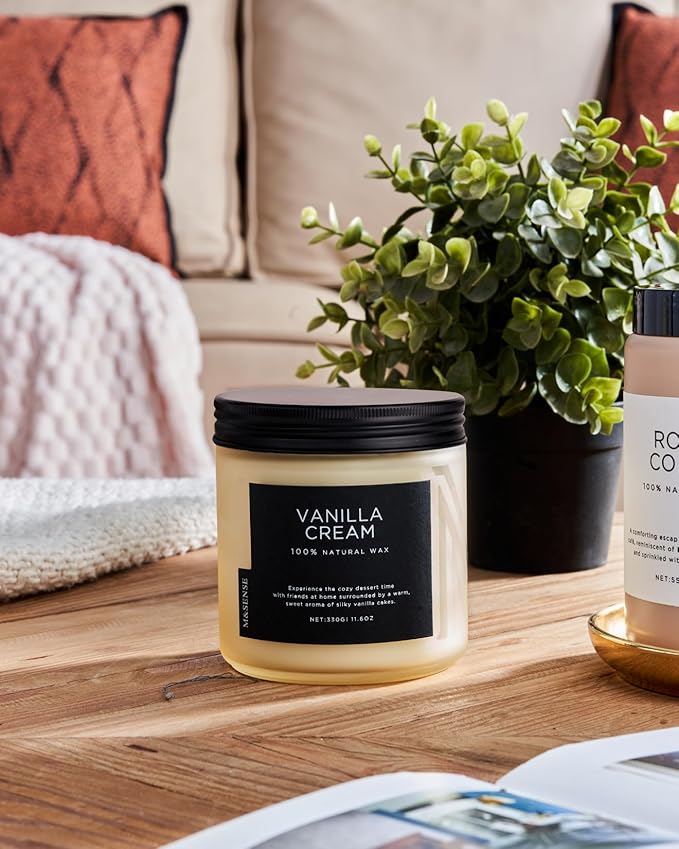 M&SENSE Vanilla Soy Candles, Medium 2 Wick 11.6oz 70 Hours Burning Time, All Natural Organic Soy Wax, Relaxing Aromatherapy Scented Candle, Housewarming Gift for Women and Men