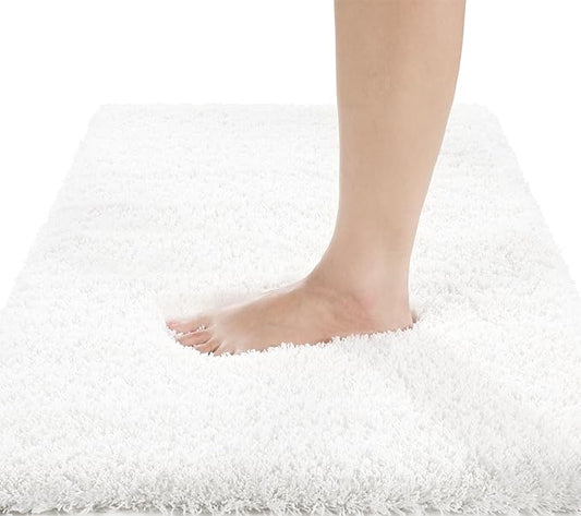 Yimobra Fluffy Plush Bath Rug, Super Shaggy Soft Comfortable Non Slip, Water Absorbent Microfiber Bath Mat, Dries Quickly, Machine Washable Thick Bathroom Rugs for Shower, 70"x 24", Off White
