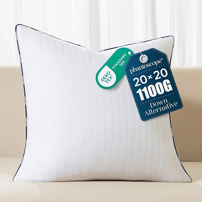 Phantoscope 20x20 Pillow Inserts, Down Alternative Pillow Inserts Set of 1 Throw Pillows with 100% Cotton Cover Decorative Pillow Stuffer for Sofa, Couch Bed(White)