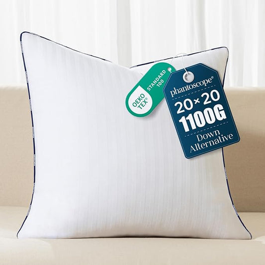 Phantoscope 20x20 Pillow Inserts, Down Alternative Pillow Inserts Set of 1 Throw Pillows with 100% Cotton Cover Decorative Pillow Stuffer for Sofa, Couch Bed(White)