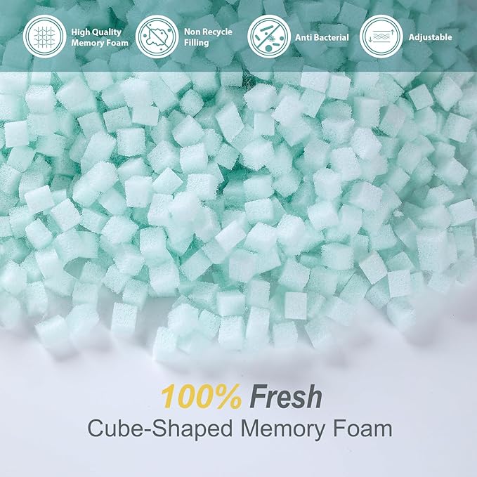 Queen Size Bed Pillow for Sleeping Shredded Memory Foam Adjustable Loft Pillows with Cooling Washable Pillow Case, 20x30 inches