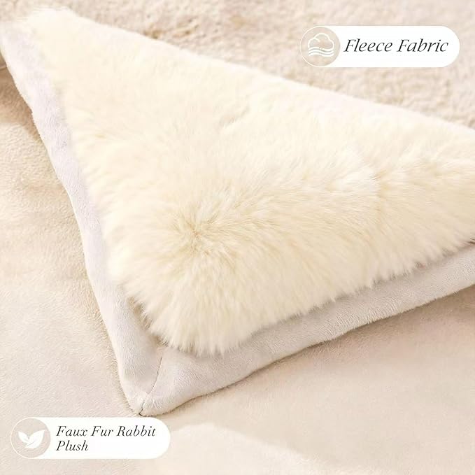 Faux Rabbit Fur Throw Blanket 880 GSM,Ultra Soft Thick Warm Bubble Plush, Reversible Throw for Couch Sofa Bed, Cozy Shaggy Blanket for Bedroom & Living Room(50"x60",White)