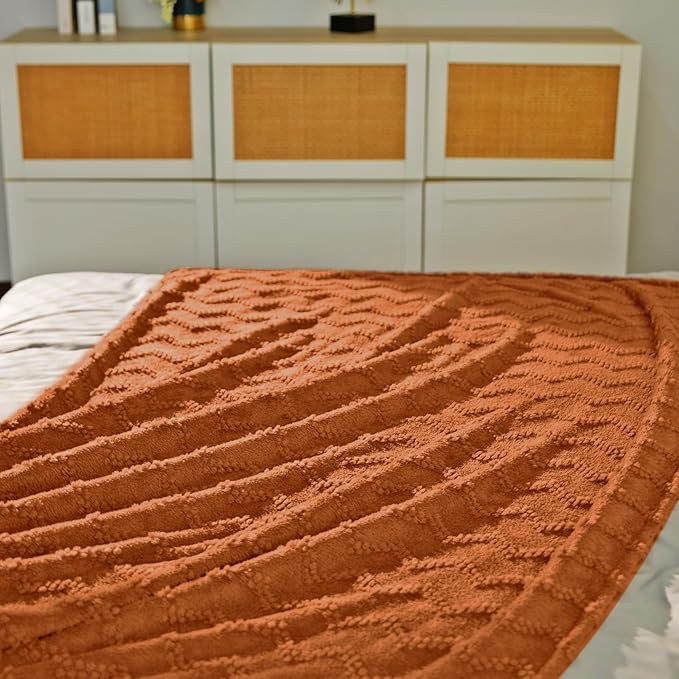 BYKOSY Jacquard Boho Fleece Throw Blanket-Cozy Fluffy Soft Lightweight Fuzzy Blanket for Sofa, Couch, Bed, Chair & Car, Gifts for Teen Girls, Women & Men, Home and Dorm Decor, Rust Red, 50" x 70"