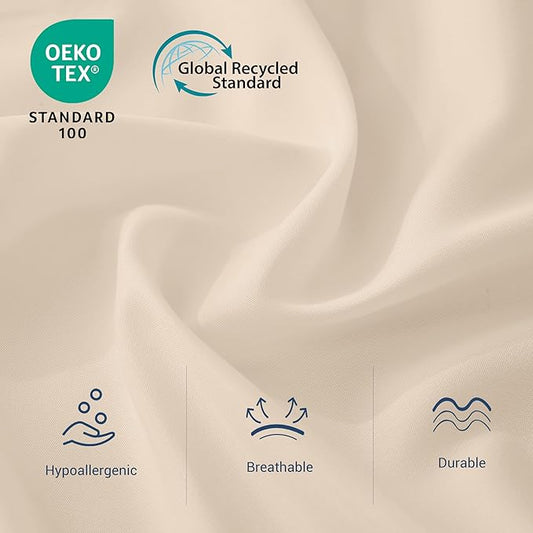 King Flat Sheet Only, 1 Pack Top Bed Sheets, Soft Breathable Brushed Microfiber Color-Coded Label Threads, (105"x102",Beige)