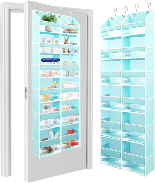 HOMELUX THEORY UPGRADED 6 Tiers Over The Door Organizer Hanging - 100D EXTRA THICK & 50lbs HUGE CAPACITY, 12 Side Mesh Pockets Over The Door Shoe Organizer, Hanging Closet Organizer (Baby Blue, XL)