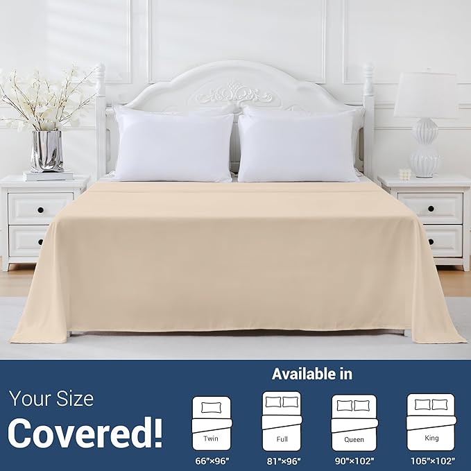 King Flat Sheet Only, 1 Pack Top Bed Sheets, Soft Breathable Brushed Microfiber Color-Coded Label Threads, (105"x102",Beige)
