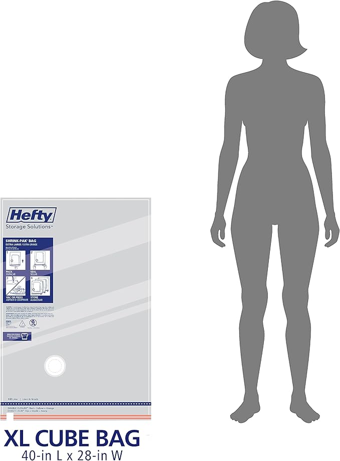 Hefty Shrink-Pak Vacuum Storage Bags - Space Saver for Under Bed Storage, Clothing and Comforters, Odor Resistant, 3X More Storage Space - 3 XL Cubes Bags