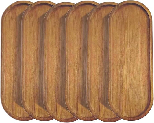 Solid Wood Serving Platters and Trays of Natural Wood with Edge,Rectangular Avoid Sliding and Spilling Food (Acacia Oval Platters 6 Pack)