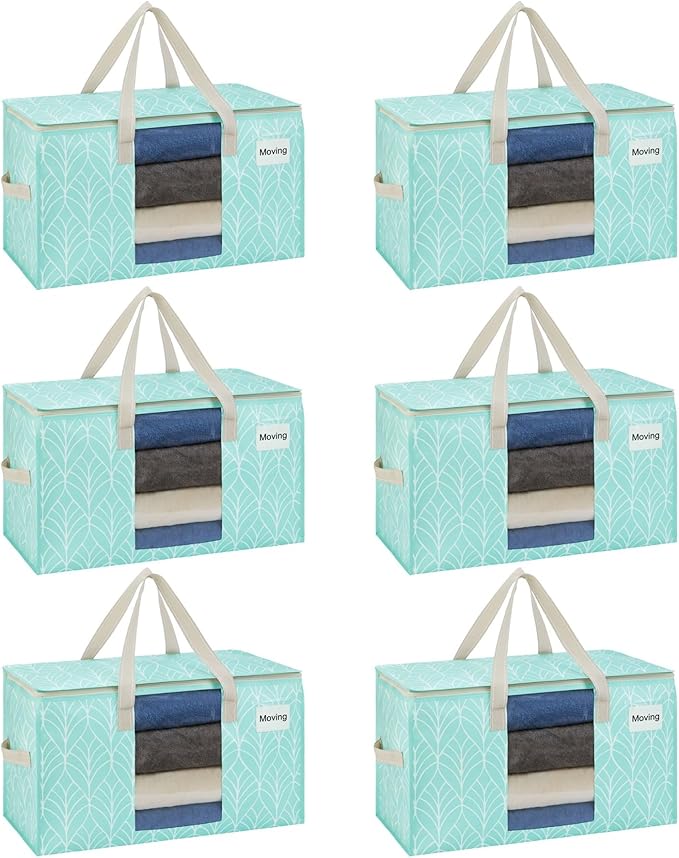 VENO 6 Pack Moving Bags, Storage Bins with lids, Packing Supplies for College, Alternative to Moving Boxes, Foldable, Heavy-Duty Tote (Evergreen, 6 Pack)