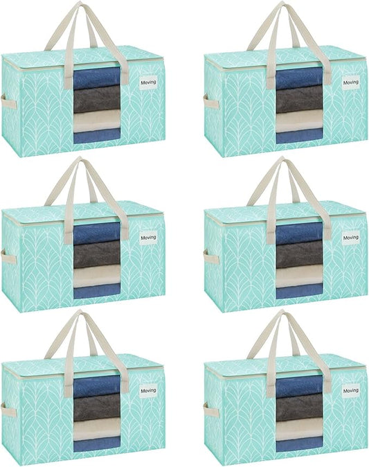 VENO 6 Pack Moving Bags, Storage Bins with lids, Packing Supplies for College, Alternative to Moving Boxes, Foldable, Heavy-Duty Tote (Evergreen, 6 Pack)