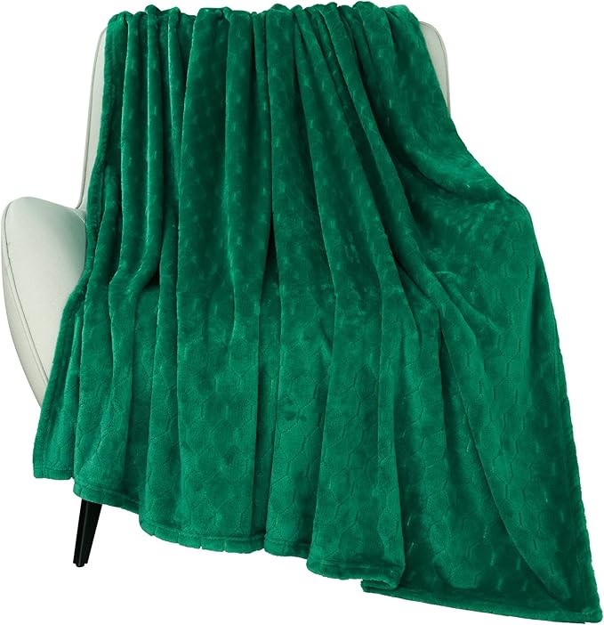 TOONOW Fleece Blanket Textured Fuzzy Plush Throw Blanket Twin Size 60" x 80", Super Soft Fluffy Bed Blanket Geometric Pattern Comfy Microfiber Flannel Blankets for Couch, Bed, Sofa, Emerald