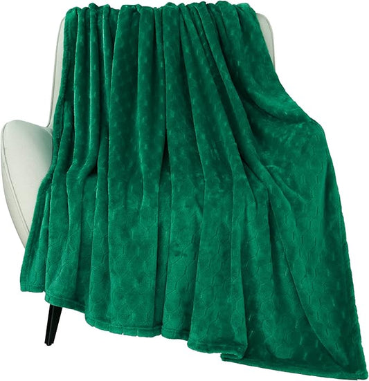 TOONOW Fleece Blanket Textured Fuzzy Plush Throw Blanket Twin Size 60" x 80", Super Soft Fluffy Bed Blanket Geometric Pattern Comfy Microfiber Flannel Blankets for Couch, Bed, Sofa, Emerald