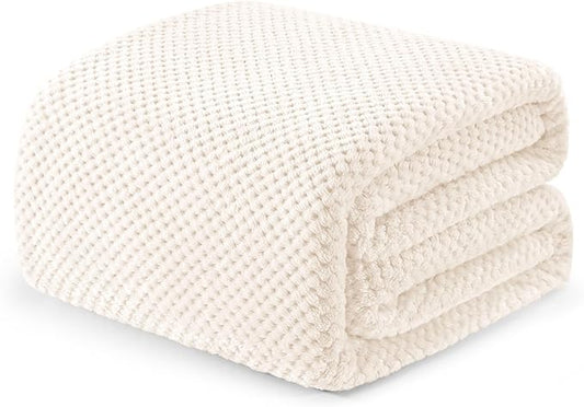 Exclusivo Mezcla Fleece Bed Blanket Queen Size, Super Soft and Warm Blankets for Couch, Sofa and Bed Waffle Textured, Cozy, Fuzzy and Lightweight (Ivory, 90x90 Inches)