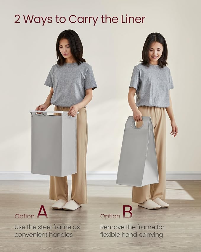 VASAGLE Laundry Hamper, Laundry Basket, Laundry Sorter with 3 Pull-Out and Removable Bags, Shelf, Metal Frame, 3 x 10.6 Gallons (40 L), 36.4 x 13 x 28.4 Inches, Dove Gray and Cloud White UBLH301W03