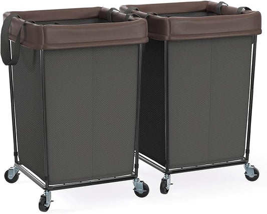 2PK Laundry Hamper with Wheels, Rolling Laundry Basket with Wheels Laundry Sorter Cart, Narrow Slim Clothes Hamper Organizer with Sturdy Metal Frame