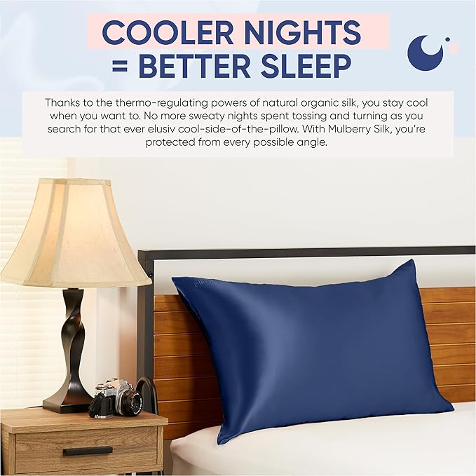 Blissy Silk Pillowcase - 100% Pure Mulberry Silk - 22 Momme 6A High-Grade Fibers - Silk Pillow Cover for Hair & Skin - Regular, Queen & King (Blue, King)