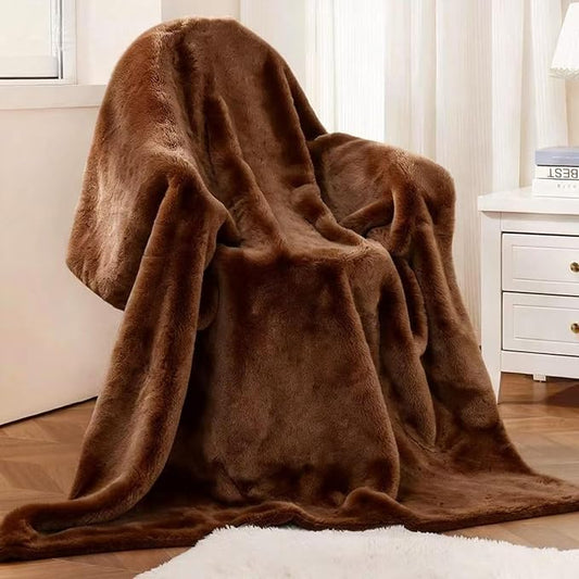 Faux Rabbit Fur Throw Blanket 880 GSM,Ultra Soft Thick Warm Bubble Plush, Reversible Throw for Couch Sofa Bed, Cozy Shaggy Blanket for Bedroom & Living Room(50"x60",Coffee)
