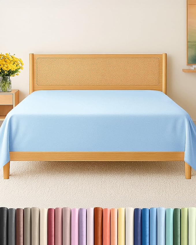 King Size Flat Sheet - Hotel Quality Top Flat Bed Sheet Only - Ultra-Soft, Breathable & Cooling - Fade & Wrinkle Free - Easy-Care, Stain & Shrink Resistant Bedding - Easy-Fit & Oeko-Tex - Light Blue