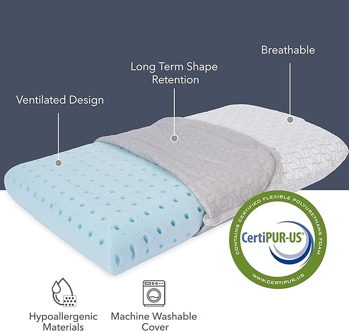 Vaverto Small Memory Foam Bed Pillow for Camping - Compressible Medium Firm, Breathable Cover, Machine Washable, Ideal Backpacking