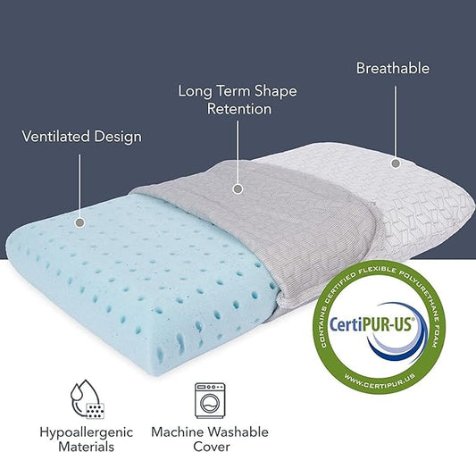 Vaverto Small Memory Foam Bed Pillow for Camping - Compressible Medium Firm, Breathable Cover, Machine Washable, Ideal Backpacking