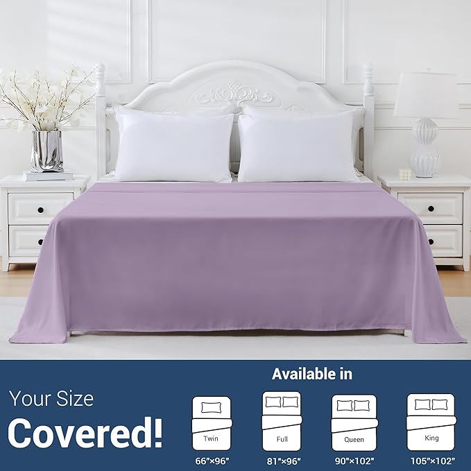 Bulk Full Flat Sheets Only, 6 Pack Quick Sort Top Bed Sheet, Color-Coded Label Threads, Wrinkle-Free Shrinkage Durable Microfiber Hotel Motel Airb&bs Essentials for Hosts (81"x96",Lavender)