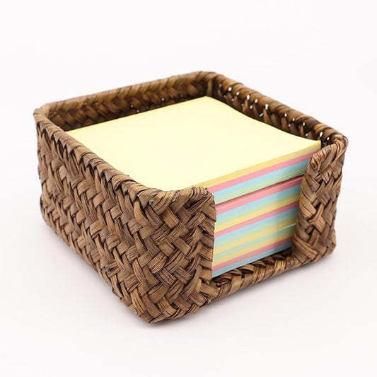 Shonmogar Sticky Note Holder Seagrass Post It Note Dispenser, 3 x 3 Inch Woven Sticky Note Dispenser, Farmhouse Post It Holder for Desk Home Office Decor, Coffee