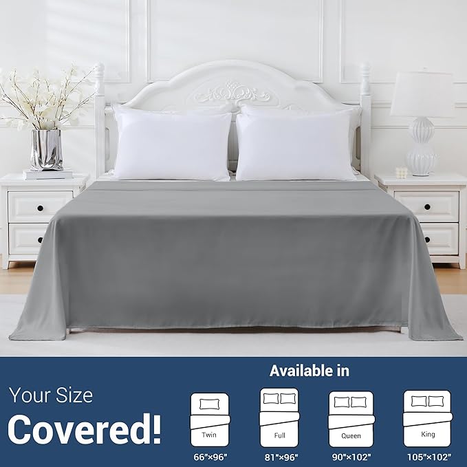 Queen Flat Sheet Only, 1 Pack Top Bed Sheets, Soft Breathable Brushed Microfiber Color-Coded Label Threads, (90"x102",Light Gray)