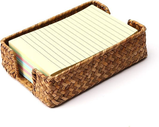 Shonmogar 4 x 6 Inch Sticky Note Holder,Seagrass Post It Note Dispenser,Woven Sticky Note Dispenser,Farmhouse Style Post It Holder for Home Office Desk Decor,Caramel