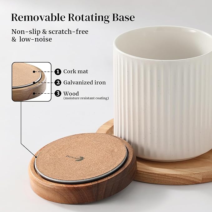 DOWAN 360° Rotating Extra Large Cooking Utensil Holder, 7.6" Kitchen Utensil Holder for Countertop, Utensil Crock for Farmhouse Kitchen Decor, Ceramic Stable Utensil Caddy, White Stripes