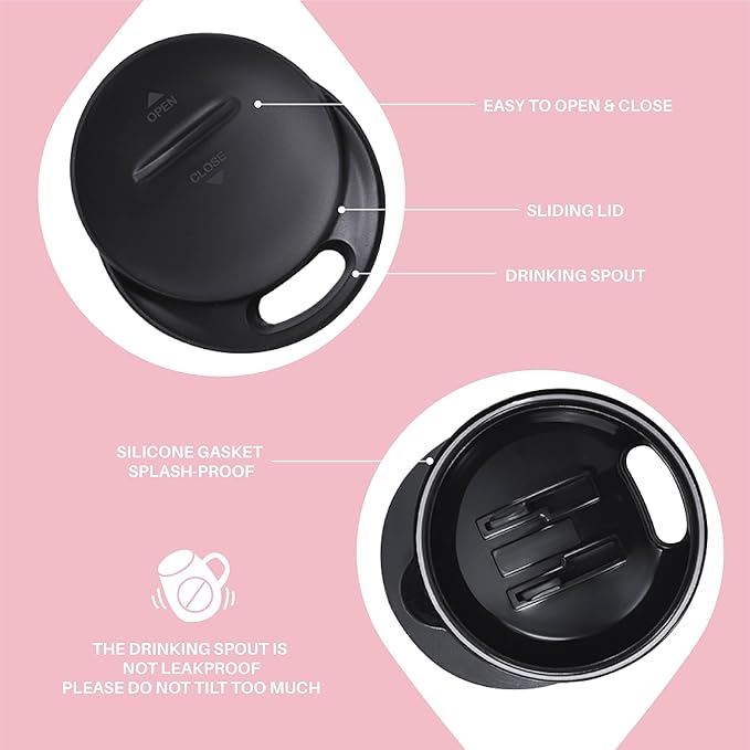 Ideus 16 oz Insulated Coffee Mug with Handle and Lid, Double Wall Stainless Steel Vacuum Thermal Coffee Mug, Travel Coffee Cup Thermal Cup for Home and Office, Sakura Pink