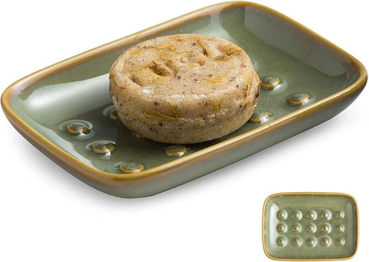 Soap Dish for Shower, Ceramic Soap Dish Non-Slip Soap Holder Bar Saver Tray for Bathroom Kitchen Sink, Floating Point Design Save Soap Loss