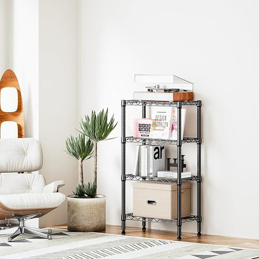 M MZG 1000 lbs 4 Tier Shelf Metal Storage Shelves Wire Rack Closet Organizers with PP Board for Garage Kitchen Bathroom Laundry Black 11.8" D x 21.7" W x 39.5" H