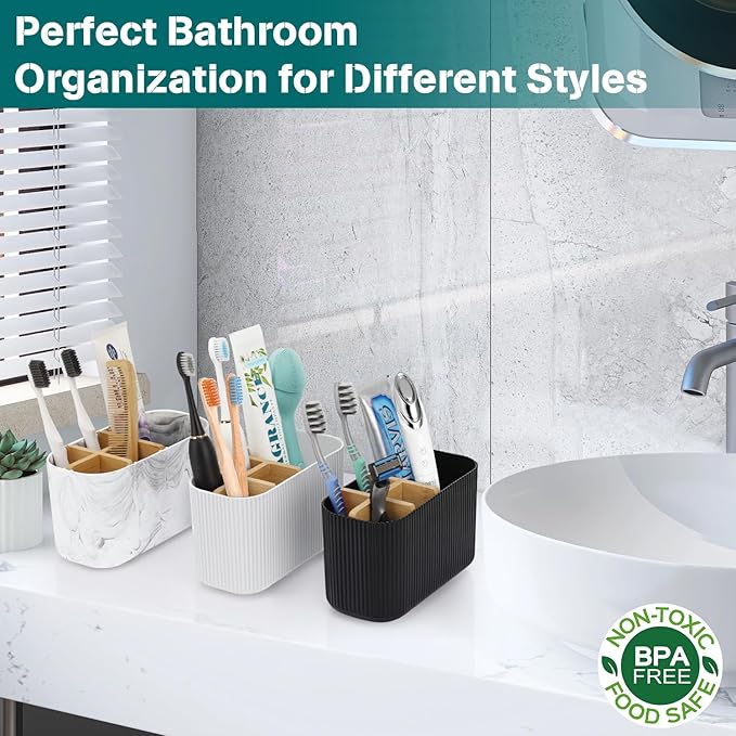 GFWARE White Toothbrush Holder - Bamboo Toothbrush Holders for Bathrooms Electric Toothbrush Holder Organizer Kids Toothbrush Holders for Bathrooms Countertop