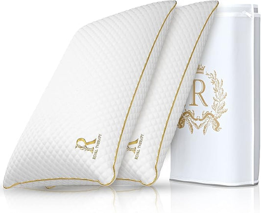 Royal Therapy Pillows Queen Size Set of 2, Shredded Memory Foam Queen, Rayon Derived from Bamboo, Queen Pillows, for Side Sleepers Bed Cooling
