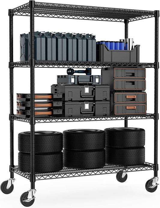 M MZG Industrial Metal 4 Tier Shelving for Garage, Pantry, Warehouse, Basement Utility Room, Storage Rack Metal Shelving Unit, Shelf Organizer, Black 23.6" D x 53.2" W x 73.6" H