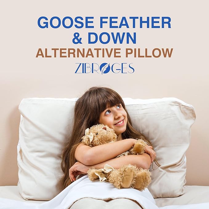 zibroges Ultra Soft Feather Pillows Queen Size Set of 2 - Goose Down Hotel Bed Pillow for Sleeping, (Down Fiber) Fluffy Support Surround Fill Polyester for Back, Stomach, Side Sleepers (Ultra Soft)