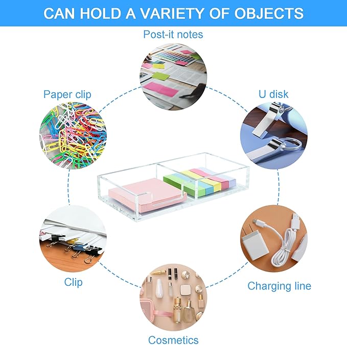 WORHE Sticky Note Holder 2 In 1, Clear Acrylic Memo Pad Holders for Desk Organization School Office Home, Post Pop Notes Dispenser for 3"X3" Note Pads (BQ210)