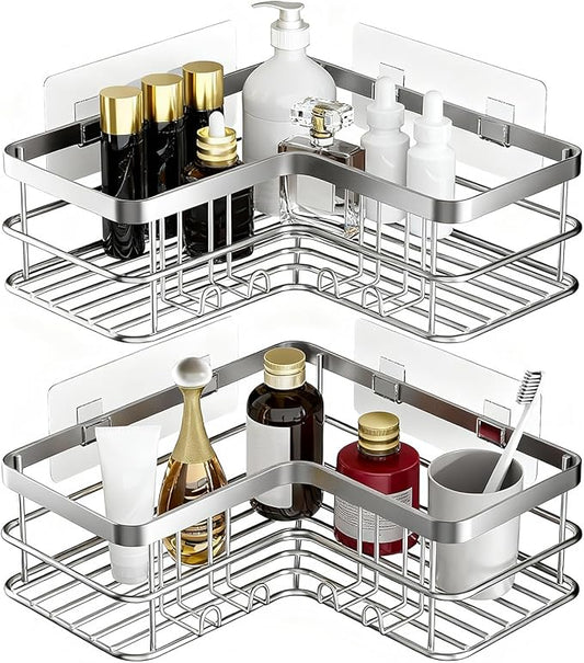Yazoni Shower Caddy 2-Pack, No Drilling Shower Organizer Corner Shelf for Bathroom Tub, Stainless Steel Shower Caddy Corner Shelf for Bathroom Kitchen(Silver)