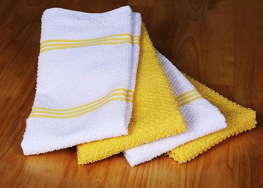 AMOUR INFINI Kitchen Towels Pack of 4 - Absorbent, Quick Drying Premium Cotton Tea Towel - Kitchen Linens 16x28 Inch Dish Towels with Hanging Loop (Yellow)