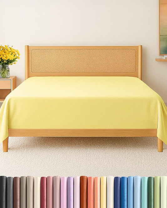 King Size Flat Sheet - Hotel Quality Top Flat Bed Sheet Only - Ultra-Soft, Comfy Breathable & Cooling - Fade & Wrinkle Free - Easy-Care, Stain & Shrink Resistant Bedding - Easy-Fit & Oeko-Tex - Yellow