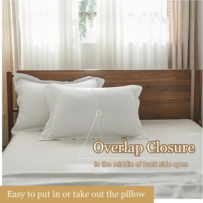 Simple&Opulence 100% French Linen Pillowcase Queen Size Set of 2, Pure Flax Pillow Covers with Embroidered, Solid Color Pillow Cases with Overlap Closure -Soft and Durable (20" X 26", White)